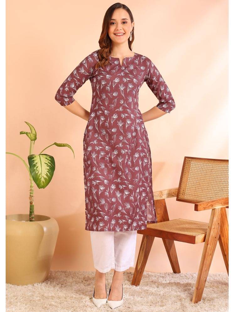 DSK STUDIO Pack of 1 Viscose Printed Straight Women's Kurti - ( Coffee ) DSK STUDIO Pack of 1 Viscose Printed Straight Women's Kurti - ( Coffee )