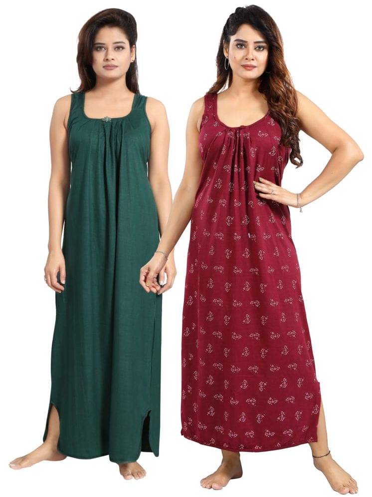 INNER BEATS Multicolor Cotton Blend Women's Nightwear Nighty & Night Gowns ( Pack of 2 ) INNER BEATS Multicolor Cotton Blend Women's Nightwear Nighty & Night Gowns ( Pack of 2 )