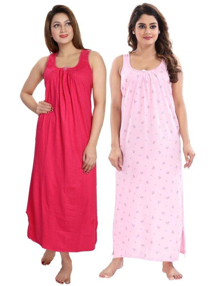 INNER BEATS Multicolor Cotton Blend Women's Nightwear Nighty & Night Gowns ( Pack of 2 ) INNER BEATS Multicolor Cotton Blend Women's Nightwear Nighty & Night Gowns ( Pack of 2 )