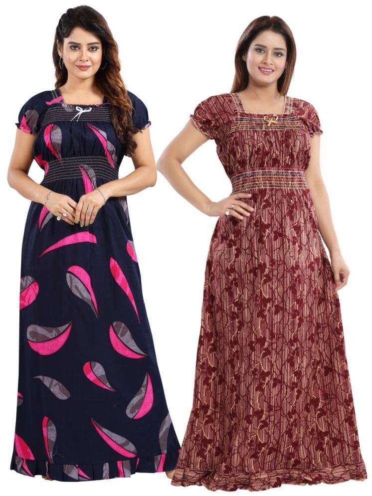 INNER BEATS Multicolor Cotton Blend Women's Nightwear Nighty & Night Gowns ( Pack of 2 ) INNER BEATS Multicolor Cotton Blend Women's Nightwear Nighty & Night Gowns ( Pack of 2 )