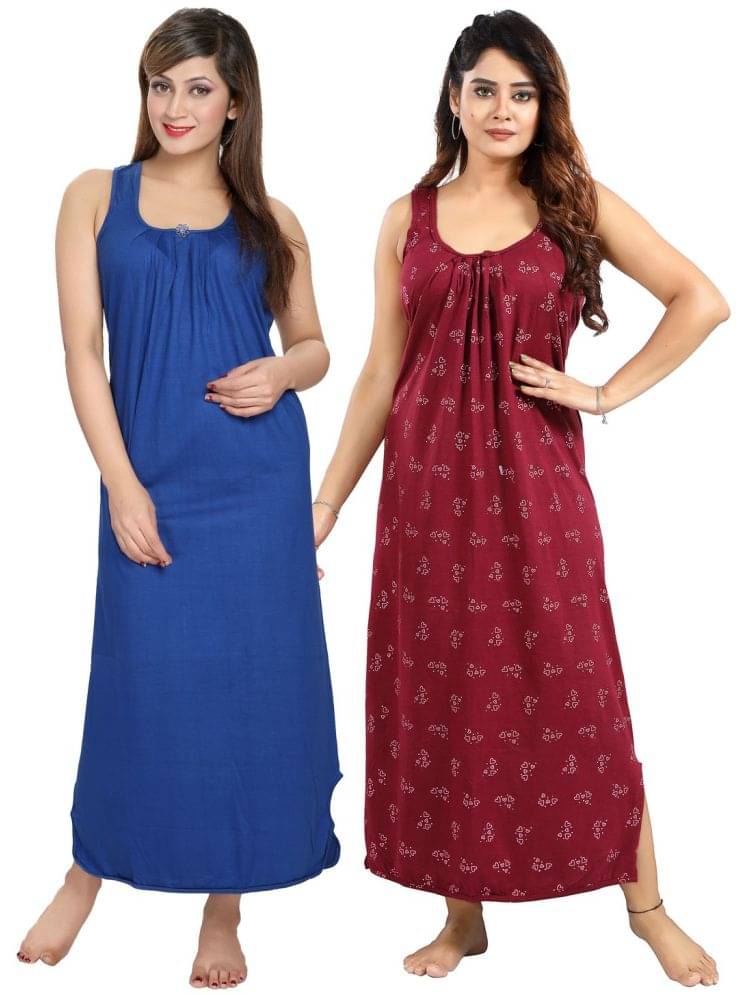 INNER BEATS Multicolor Cotton Blend Women's Nightwear Nighty & Night Gowns ( Pack of 2 ) INNER BEATS Multicolor Cotton Blend Women's Nightwear Nighty & Night Gowns ( Pack of 2 )