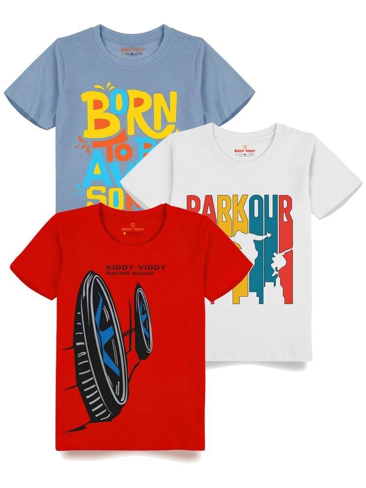     			KIDDY VIDDY Pack of 3 Boys Cotton T-Shirt ( Light Blue )