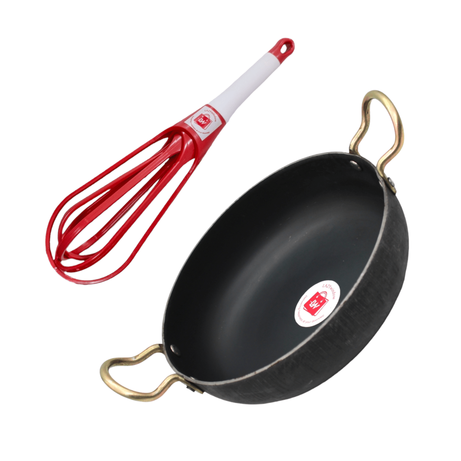     			LAZYWINDOW Non coated Iron Deep Kadhai Induction Bottom Stainless Steel Handle 3 Thickness mm 28 cm Diameter ( 1 L )