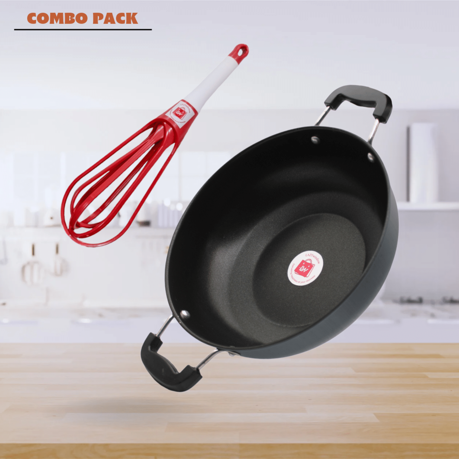 LAZYWINDOW Non-stick Non-Stick Deep Kadhai 0.3 mm ( 3 ) L LAZYWINDOW Non-stick Non-Stick Deep Kadhai 0.3 mm ( 3 ) L