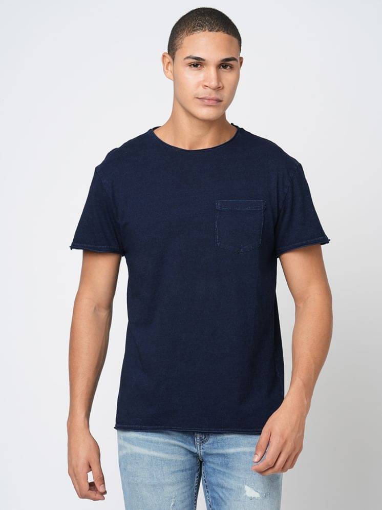 Leean Patterns Pack of 1 Cotton Blend Regular Fit Men's T-Shirt ( Navy Blue ) Leean Patterns Pack of 1 Cotton Blend Regular Fit Men's T-Shirt ( Navy Blue )