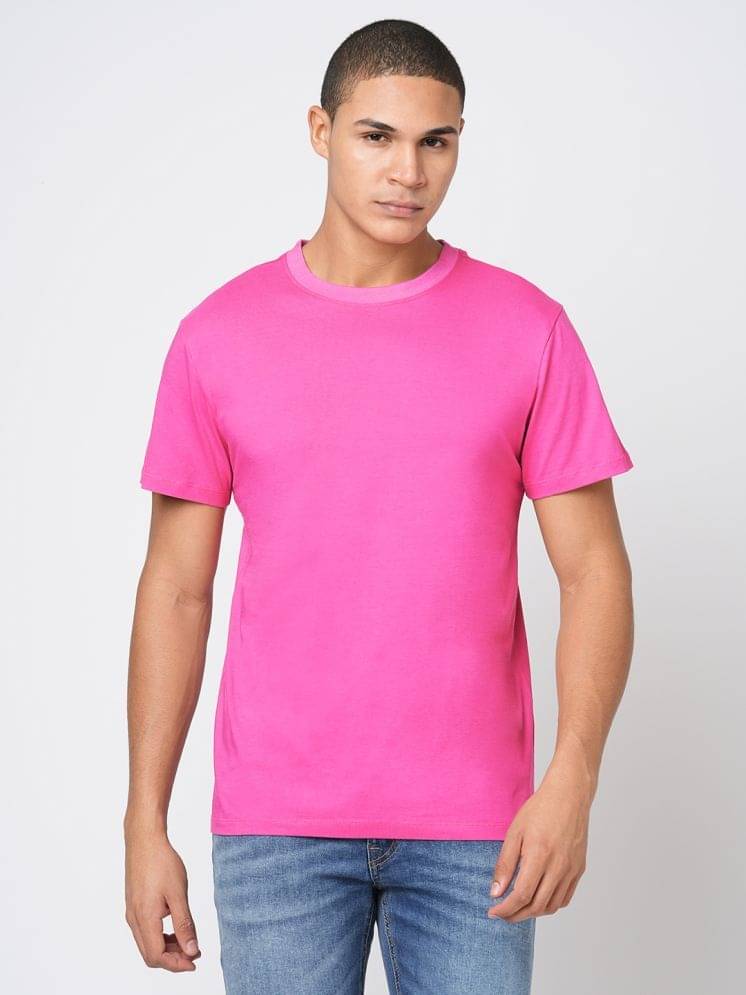 Leean Patterns Pack of 1 Cotton Blend Regular Fit Men's T-Shirt ( Pink ) Leean Patterns Pack of 1 Cotton Blend Regular Fit Men's T-Shirt ( Pink )