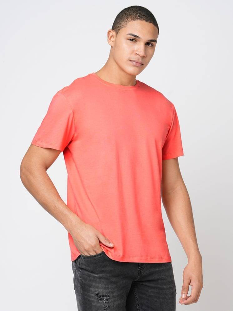     			Leean Patterns Pack of 1 Cotton Blend Regular Fit Men's T-Shirt ( Coral )