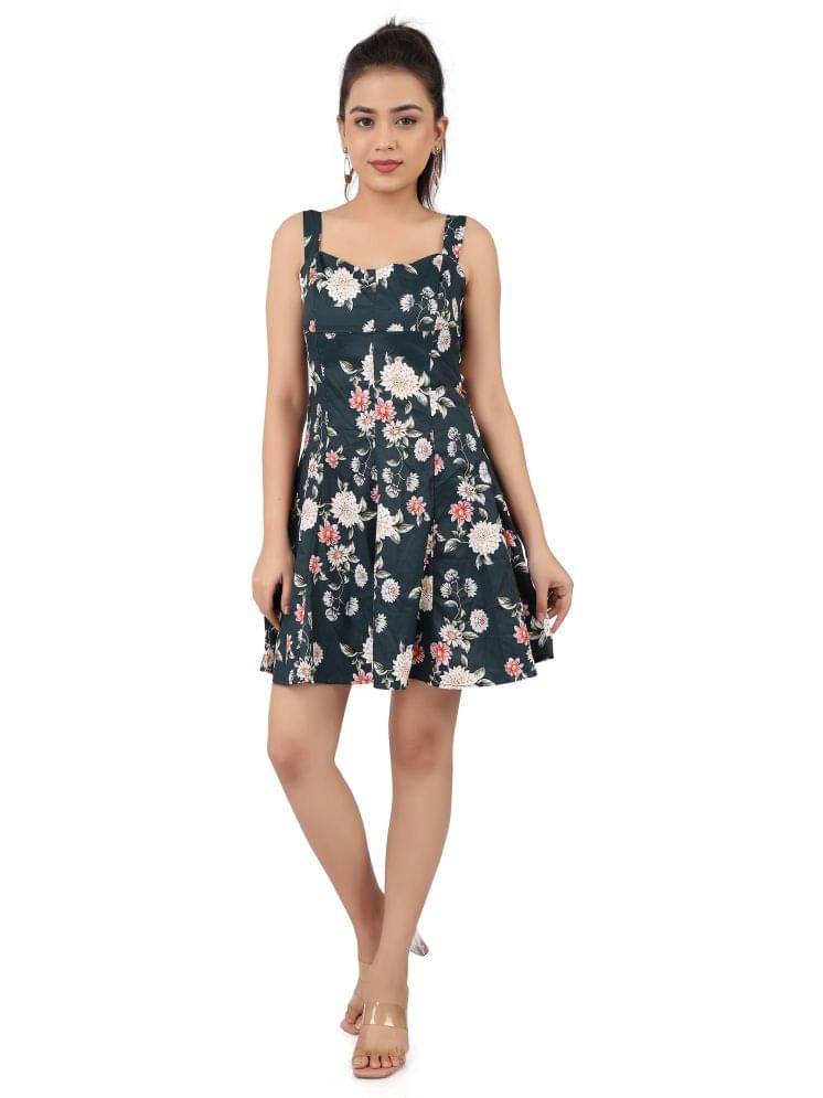 Leean Patterns Polyester Blend Printed Above Knee Women's Fit & Flare Dress - Green ( Pack of 1 ) Leean Patterns Polyester Blend Printed Above Knee Women's Fit & Flare Dress - Green ( Pack of 1 )