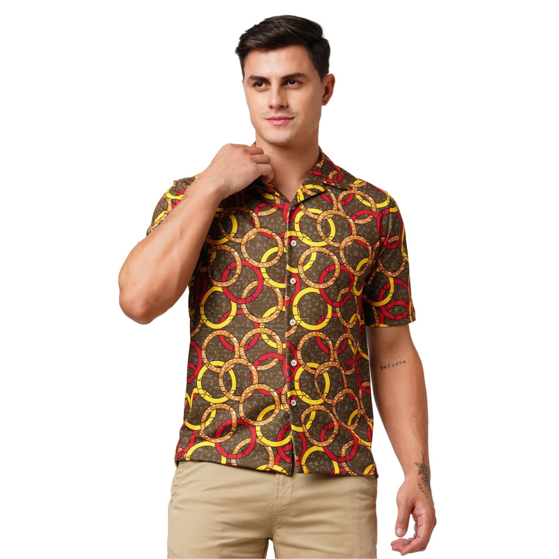     			Leean Patterns Polyester Regular Fit Printed Half Sleeves Men's Casual Shirt - Multicolor ( Pack of 1 )