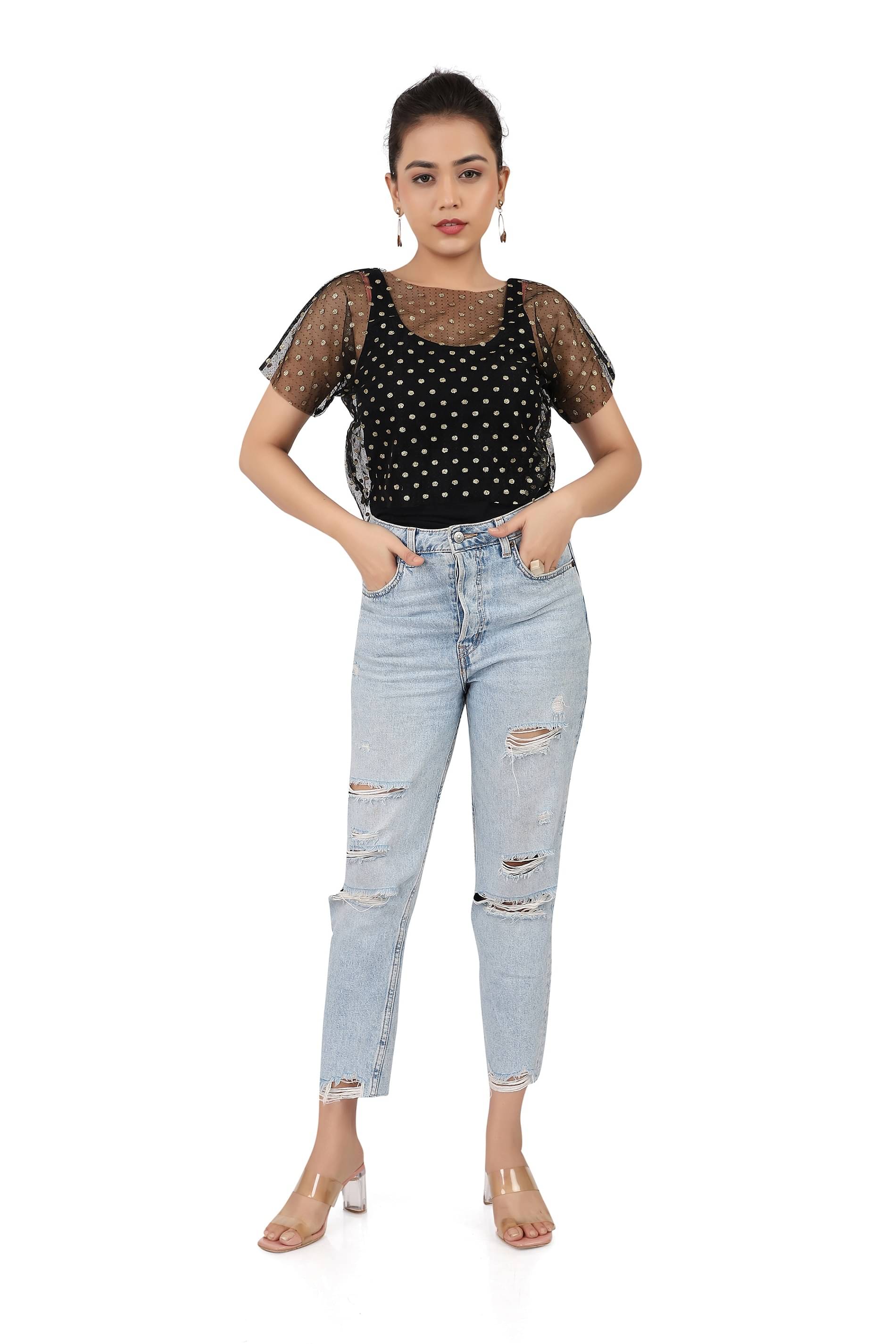     			Leean Patterns Women's Net Crop Top ( White )