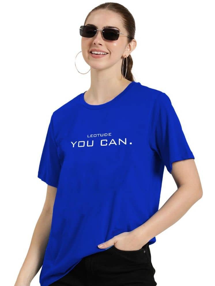 Leotude Women Polyester Printed Oversized Fit Round Neck T-Shirt ( Blue )