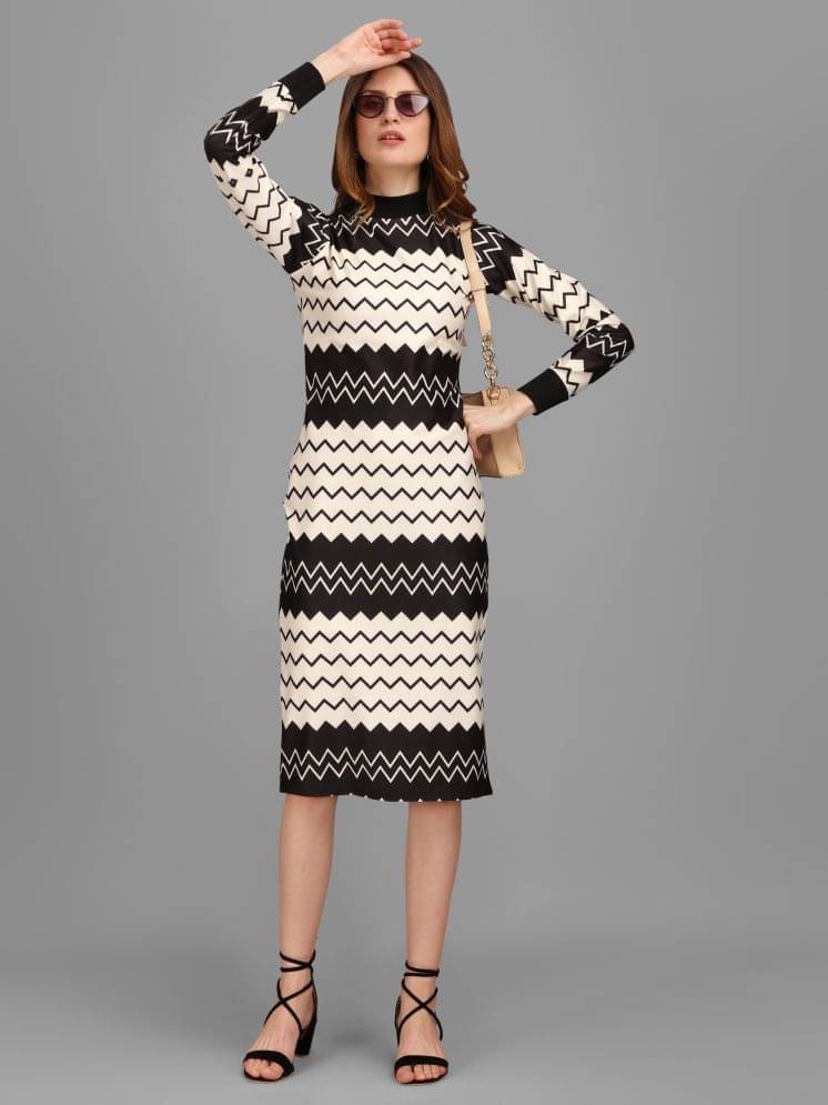     			PURVAJA Women Lycra Printed Bodycon Dress ( Beige )