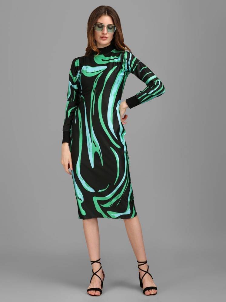 PURVAJA Women Lycra Printed Bodycon Dress ( Green ) PURVAJA Women Lycra Printed Bodycon Dress ( Green )