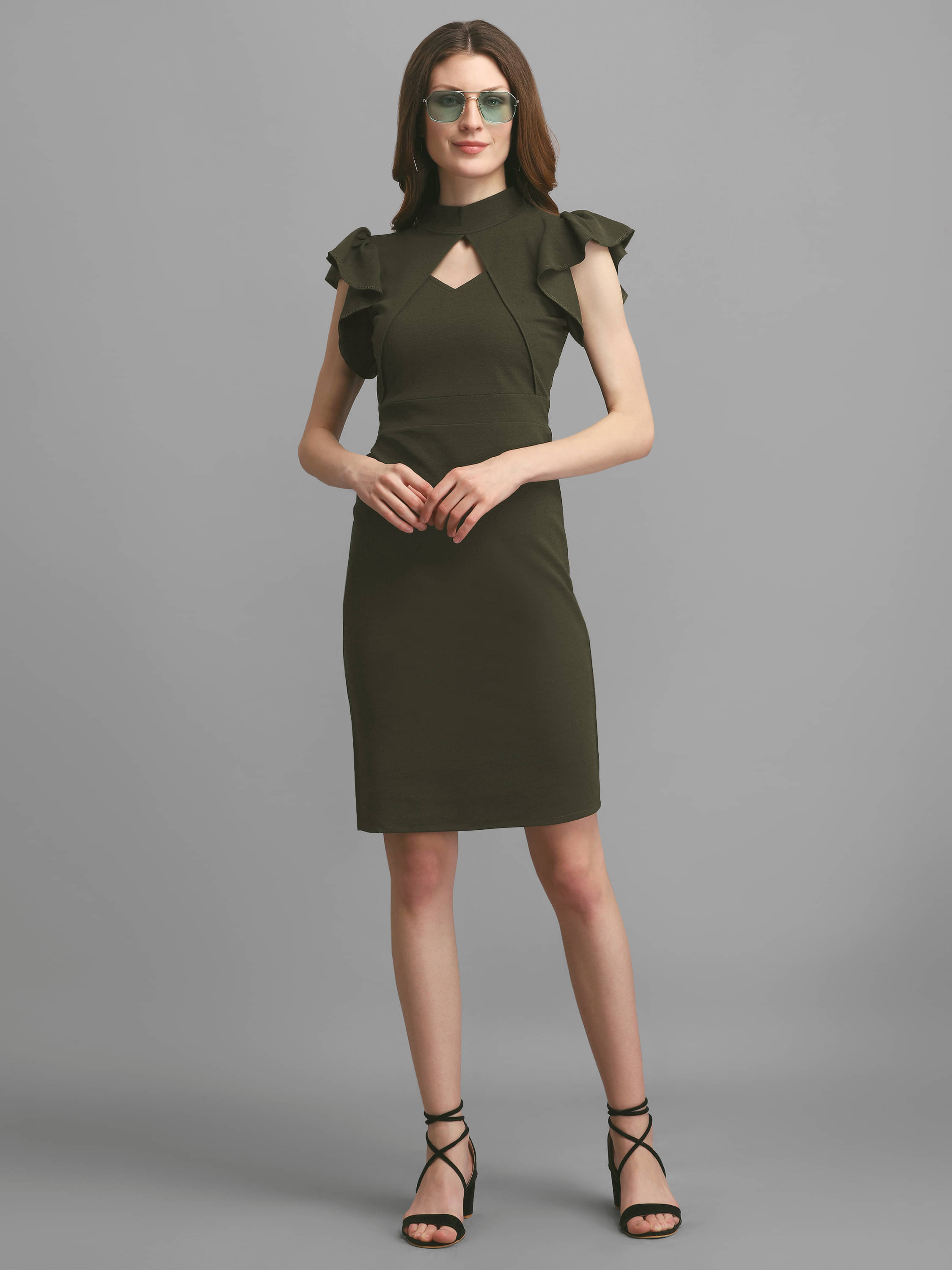     			PURVAJA Women Lycra Solid Bodycon Dress ( Olive )
