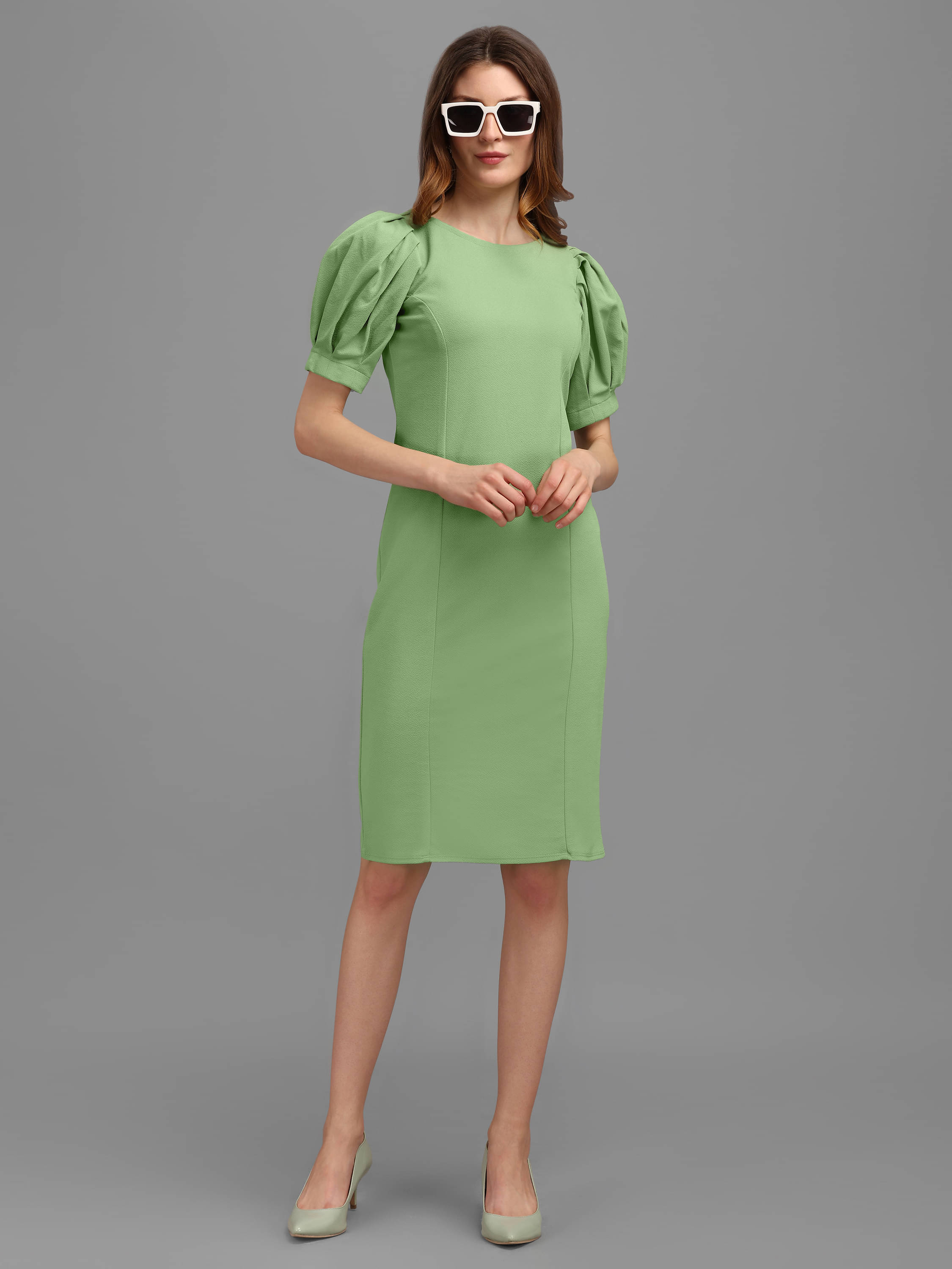 PURVAJA Women Lycra Solid Bodycon Dress ( Green ) PURVAJA Women Lycra Solid Bodycon Dress ( Green )