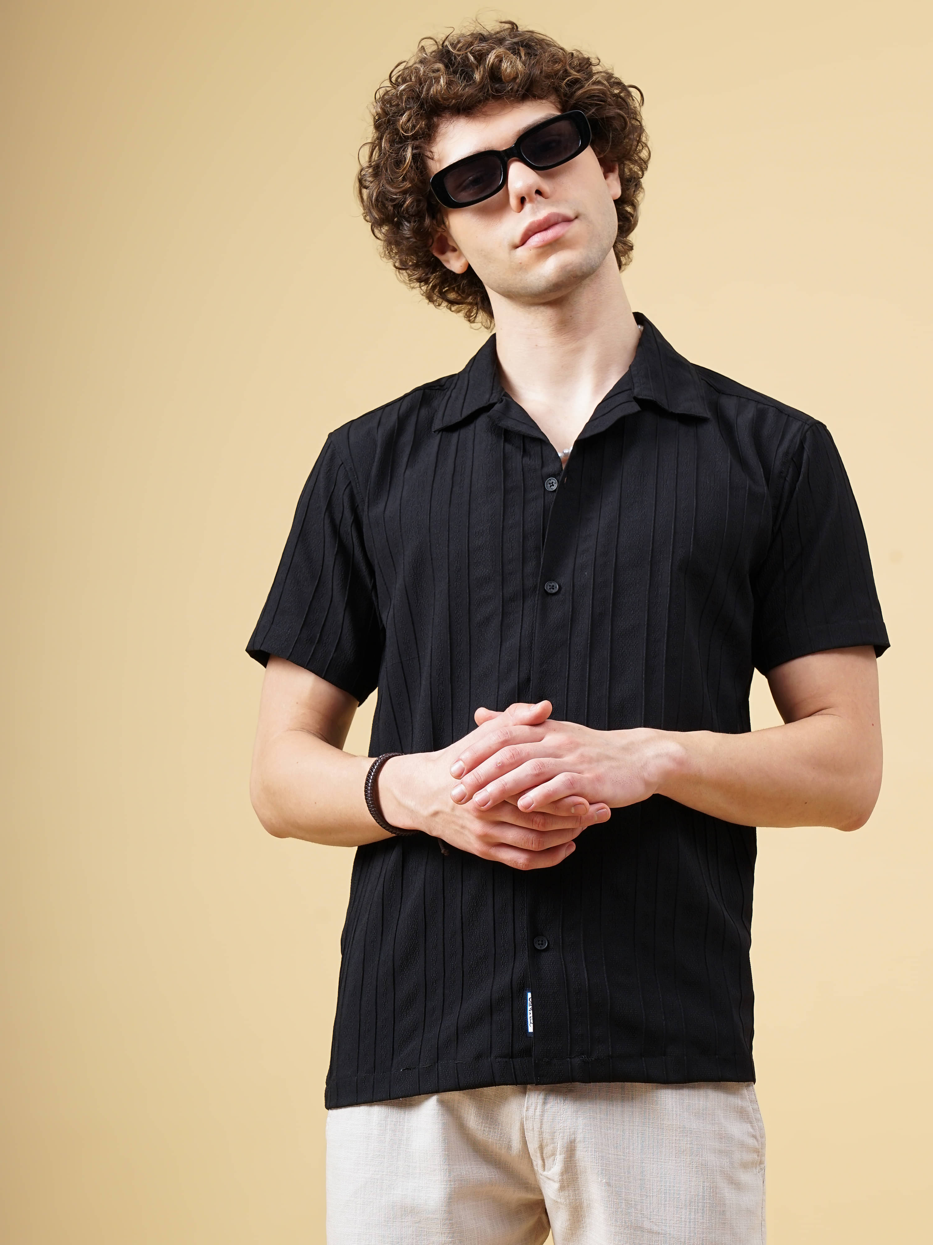 Paul Street Polyester Slim Fit Striped Half Sleeves Men's Casual Shirt - Black ( Pack of 1 ) Paul Street Polyester Slim Fit Striped Half Sleeves Men's Casual Shirt - Black ( Pack of 1 )
