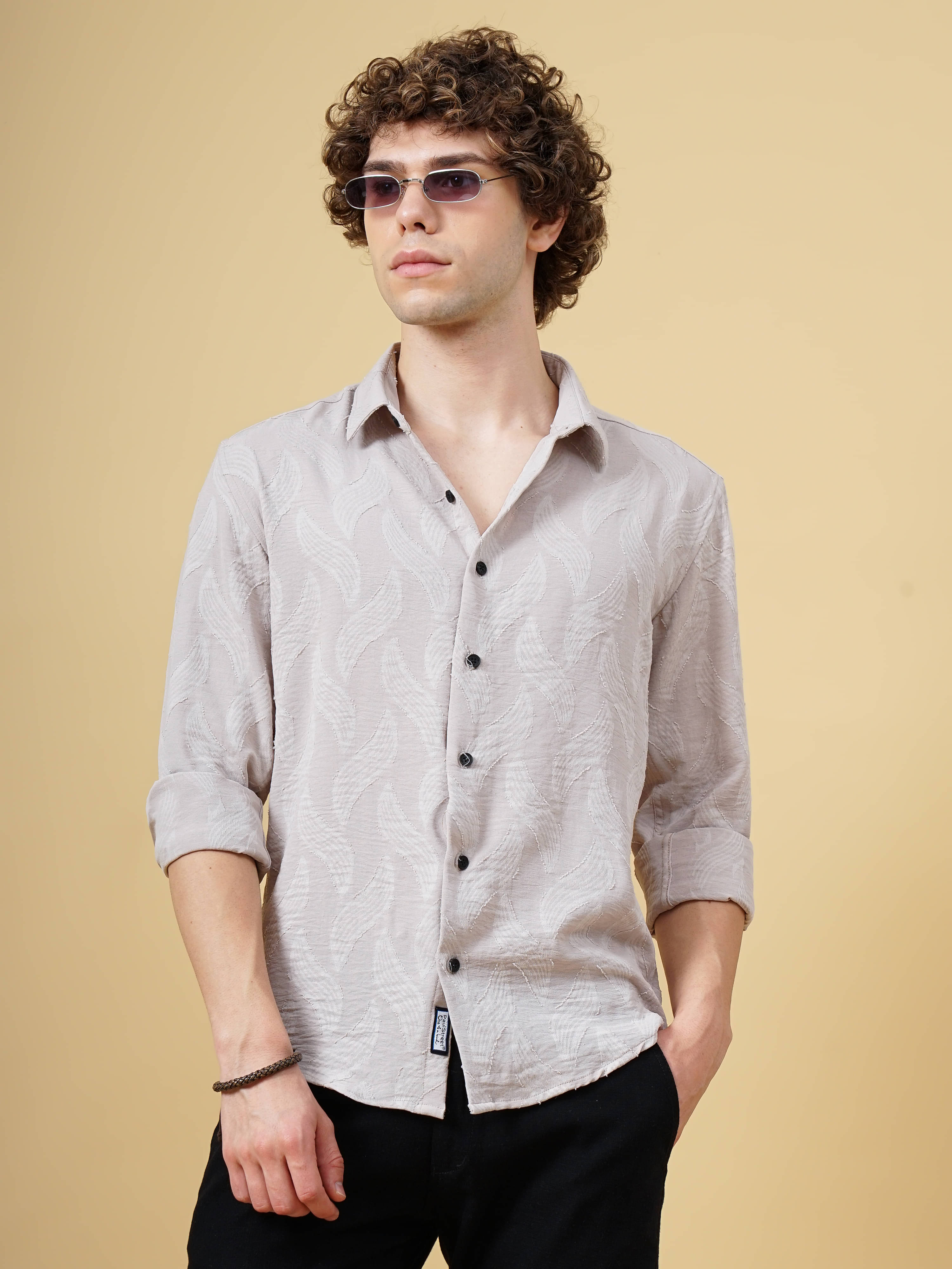 Paul Street Viscose Slim Fit Self Design Full Sleeves Men's Casual Shirt - Beige ( Pack of 1 ) Paul Street Viscose Slim Fit Self Design Full Sleeves Men's Casual Shirt - Beige ( Pack of 1 )