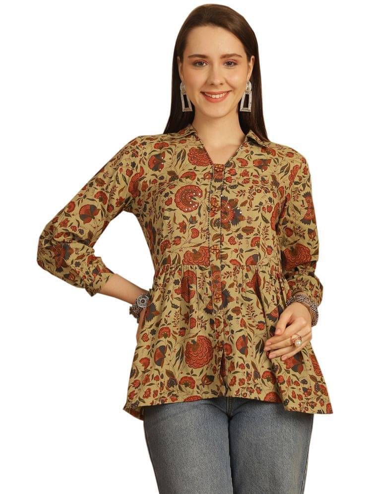     			Rajnandini Women's Cotton A-Line Top ( Beige )