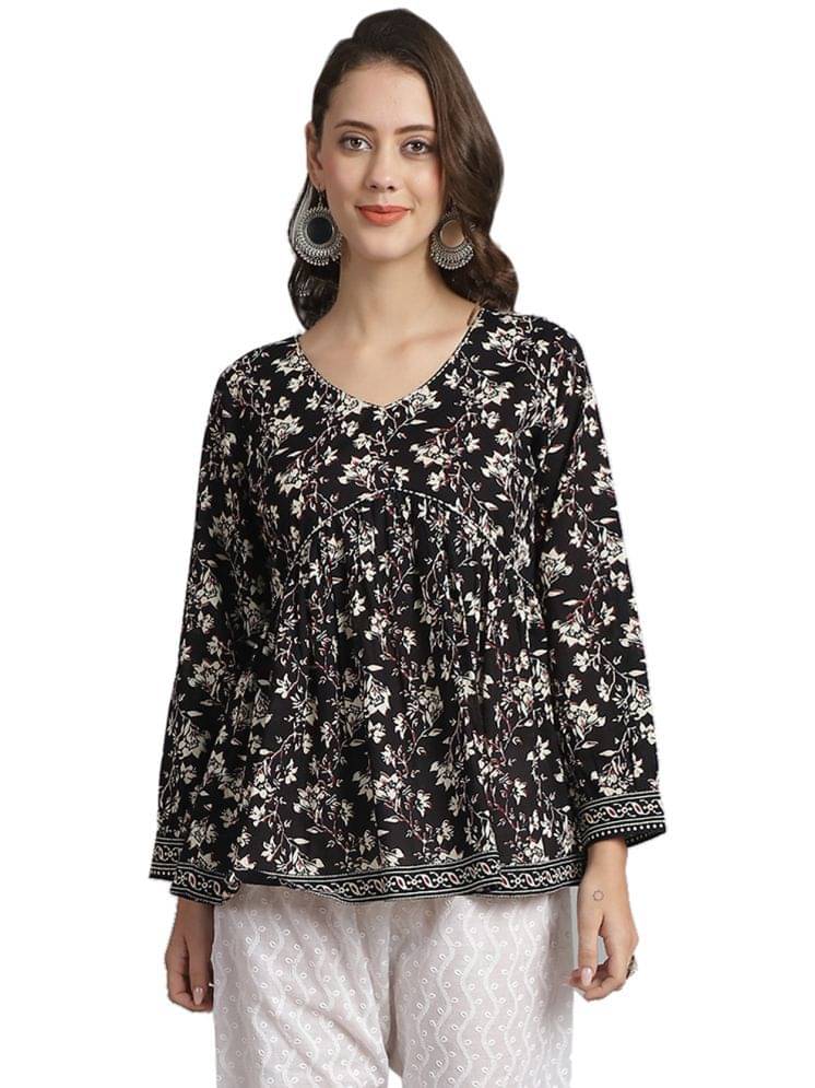 Rajnandini Women's Cotton A-Line Top ( Black ) Rajnandini Women's Cotton A-Line Top ( Black )