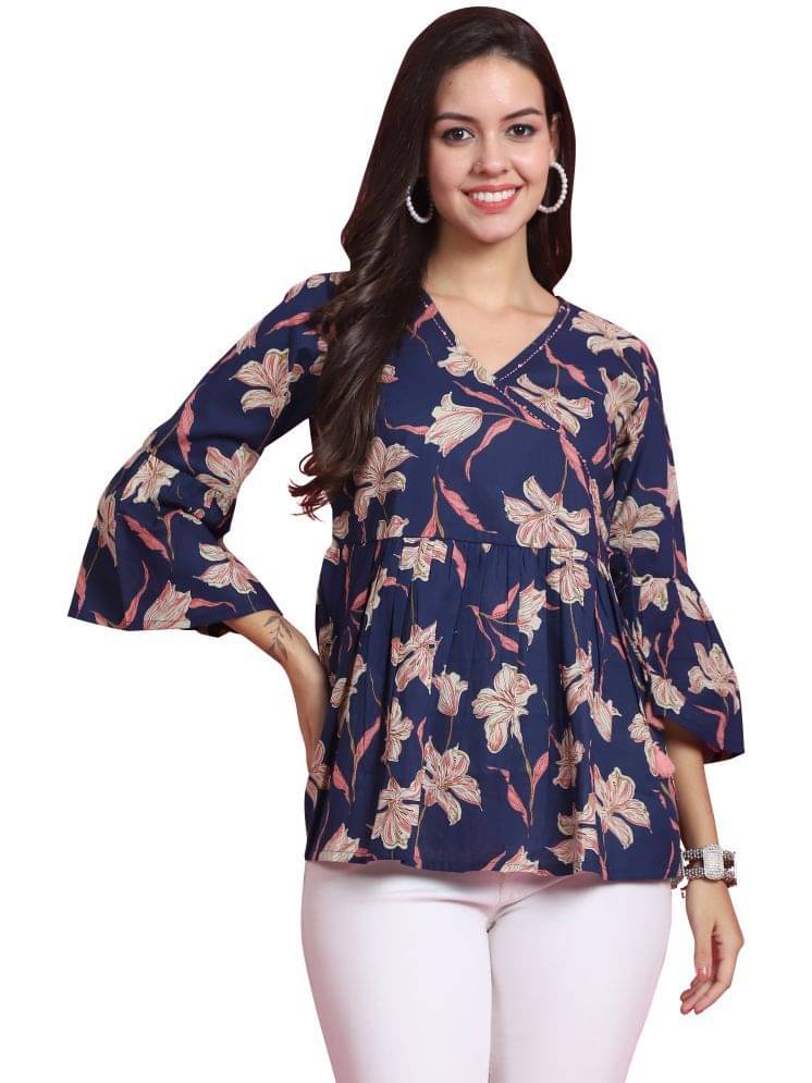 Rajnandini Women's Cotton Wrap Top ( Blue )     			Rajnandini Women's Cotton Wrap Top ( Blue )