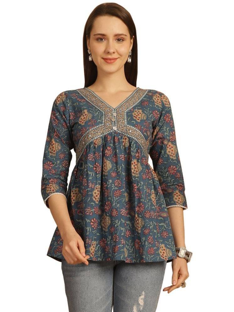 Rajnandini Women's Cotton Regular Top ( Blue ) Rajnandini Women's Cotton Regular Top ( Blue )