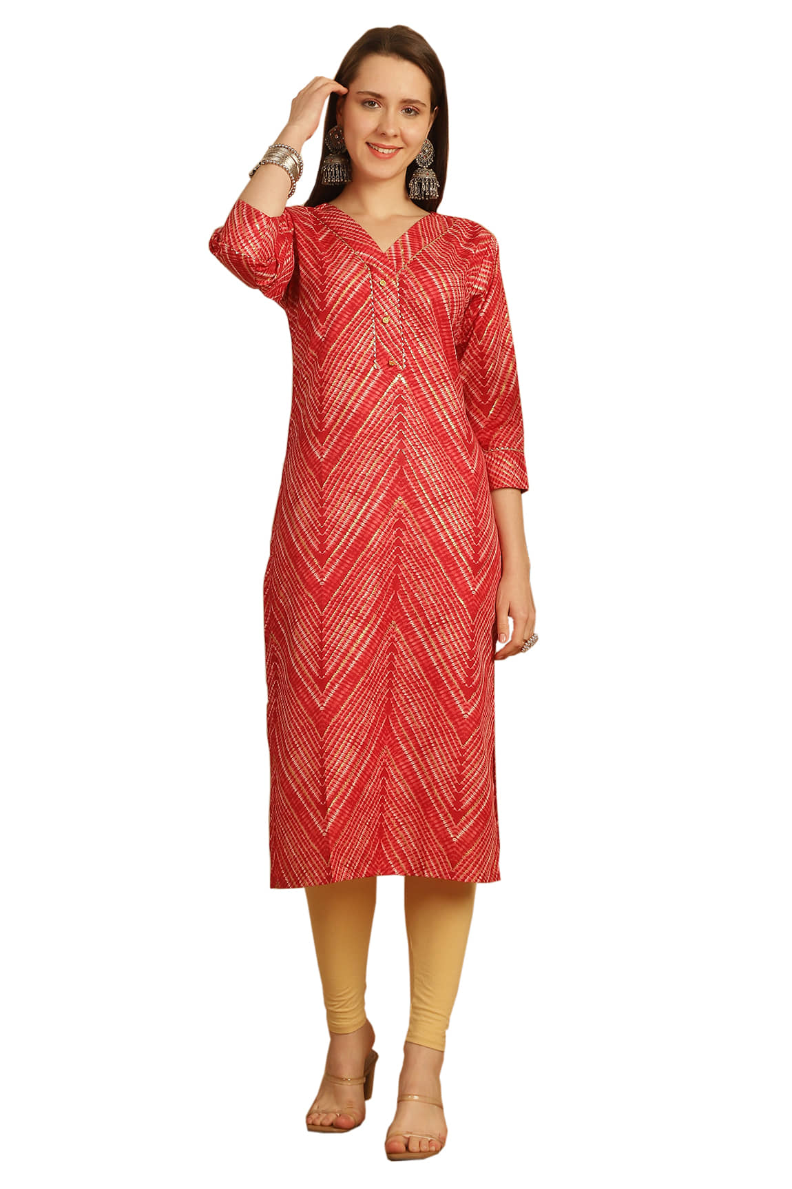 Rajnandini Cotton Blend Embellished Straight Women's Kurti - Red ( Pack of 1 ) - Kurtis, Tunics | Buy online on ZillyBuy