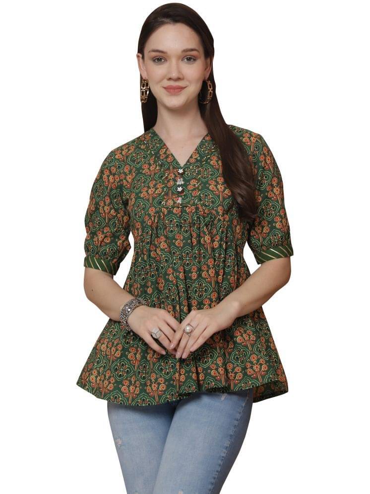     			Rajnandini Women's Cotton Regular Top ( Green )