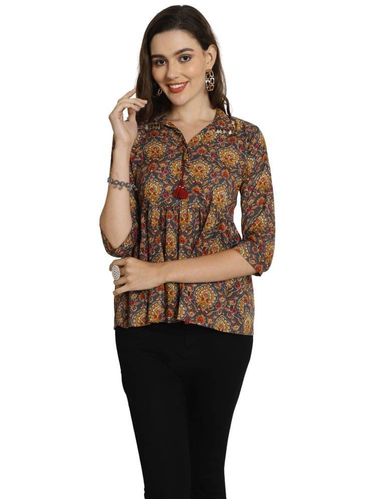 Rajnandini Women's Cotton Regular Top ( Multicolor ) Rajnandini Women's Cotton Regular Top ( Multicolor )