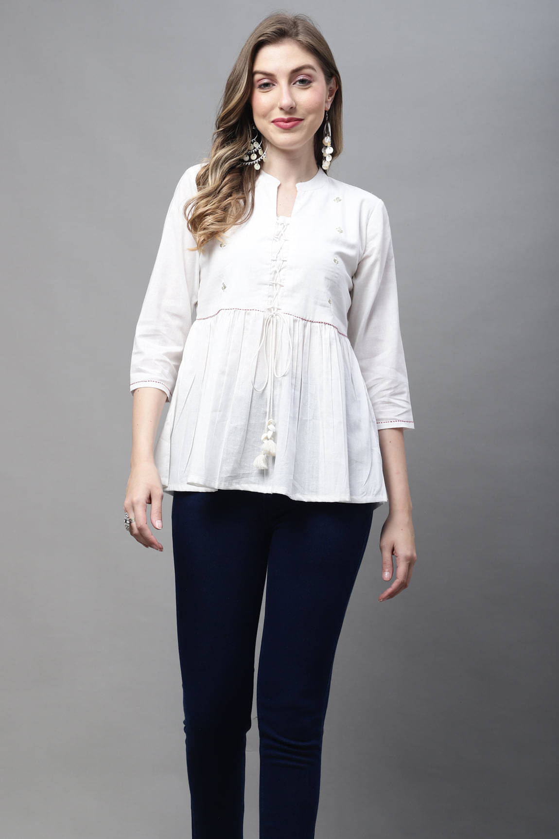     			Rajnandini Women's Cotton A-Line Top ( Off White )