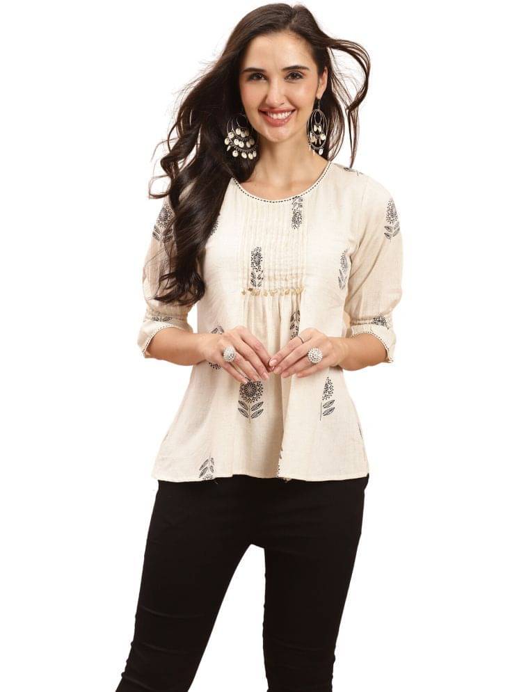     			Rajnandini Women's Cotton A-Line Top ( Off White )
