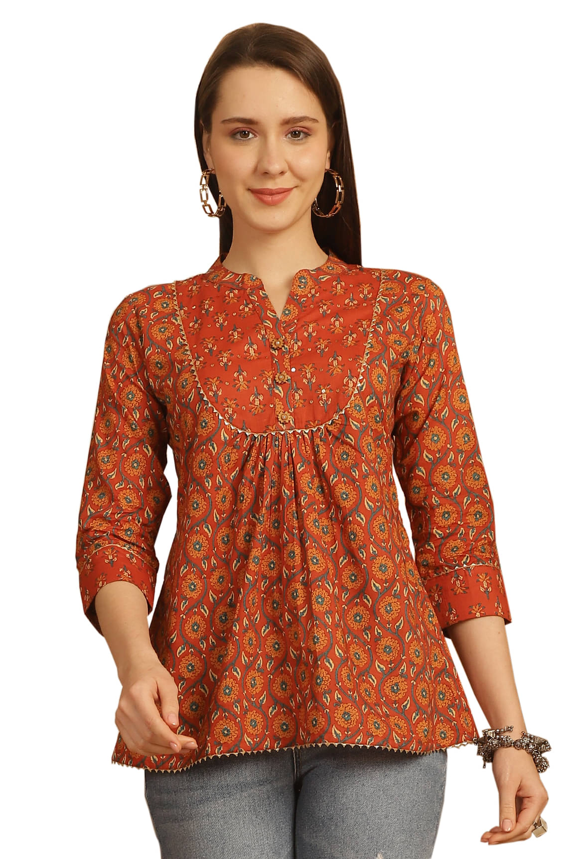     			Rajnandini Women's Cotton A-Line Top ( Orange )