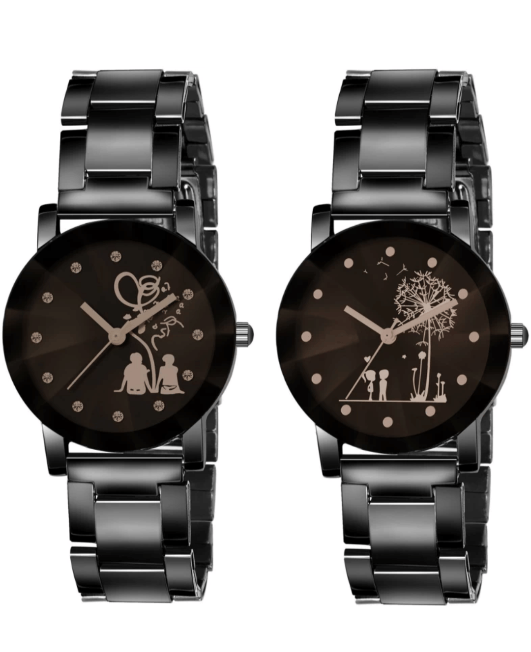 SHMOFY LUXRY Black Stainless Steel Analog Couple's Watch