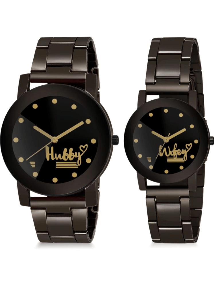SHMOFY LUXRY Black Stainless Steel Analog Couple's Watch