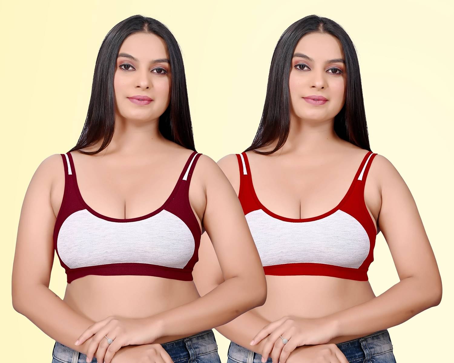 haya fashion Pack of 2 Cotton Non Padded Women's Everyday Bra ( Multicolor ) Rima Sports D706 haya fashion Pack of 2 Cotton Non Padded Women's Everyday Bra ( Multicolor ) Rima Sports D706