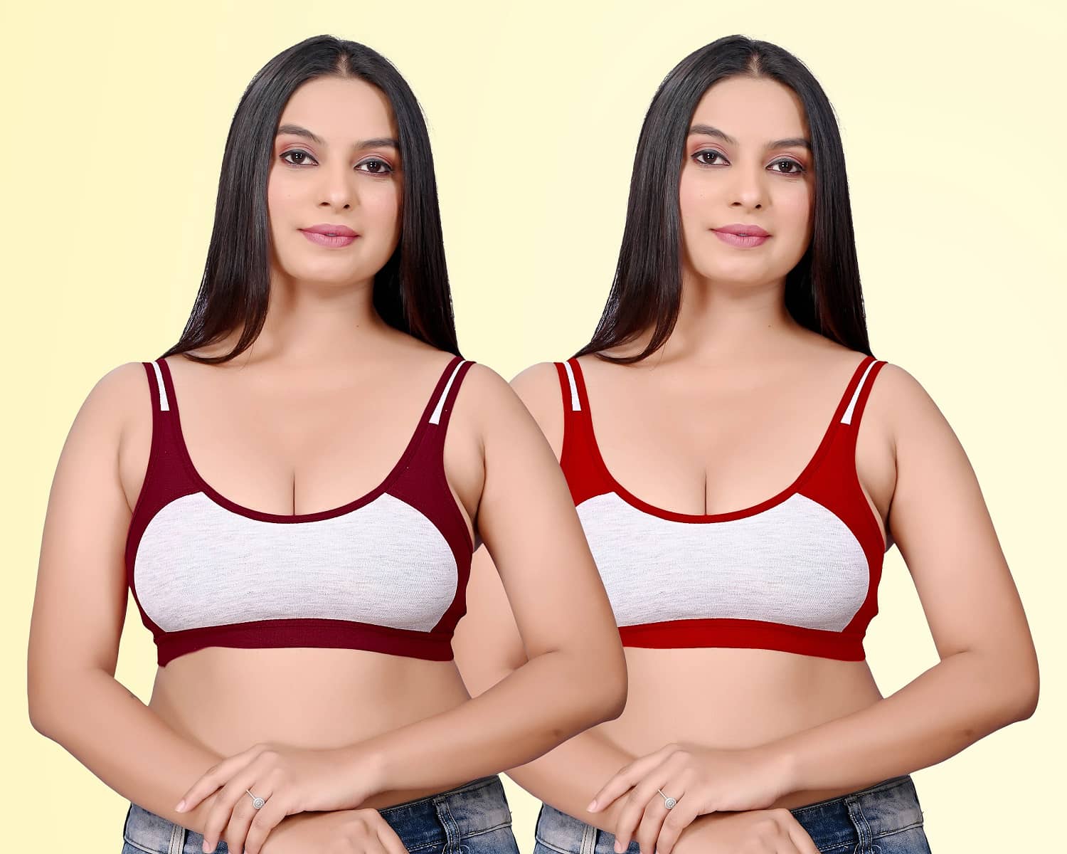 haya fashion Pack of 2 Cotton Non Padded Women's Everyday Bra ( Multicolor ) Rima Sports D706