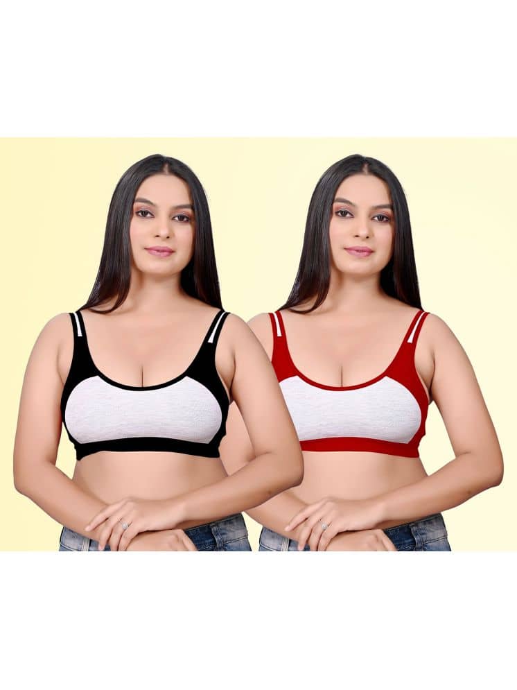 haya fashion Pack of 2 Cotton Non Padded Women's Everyday Bra ( Multicolor ) Rima Sports D706
