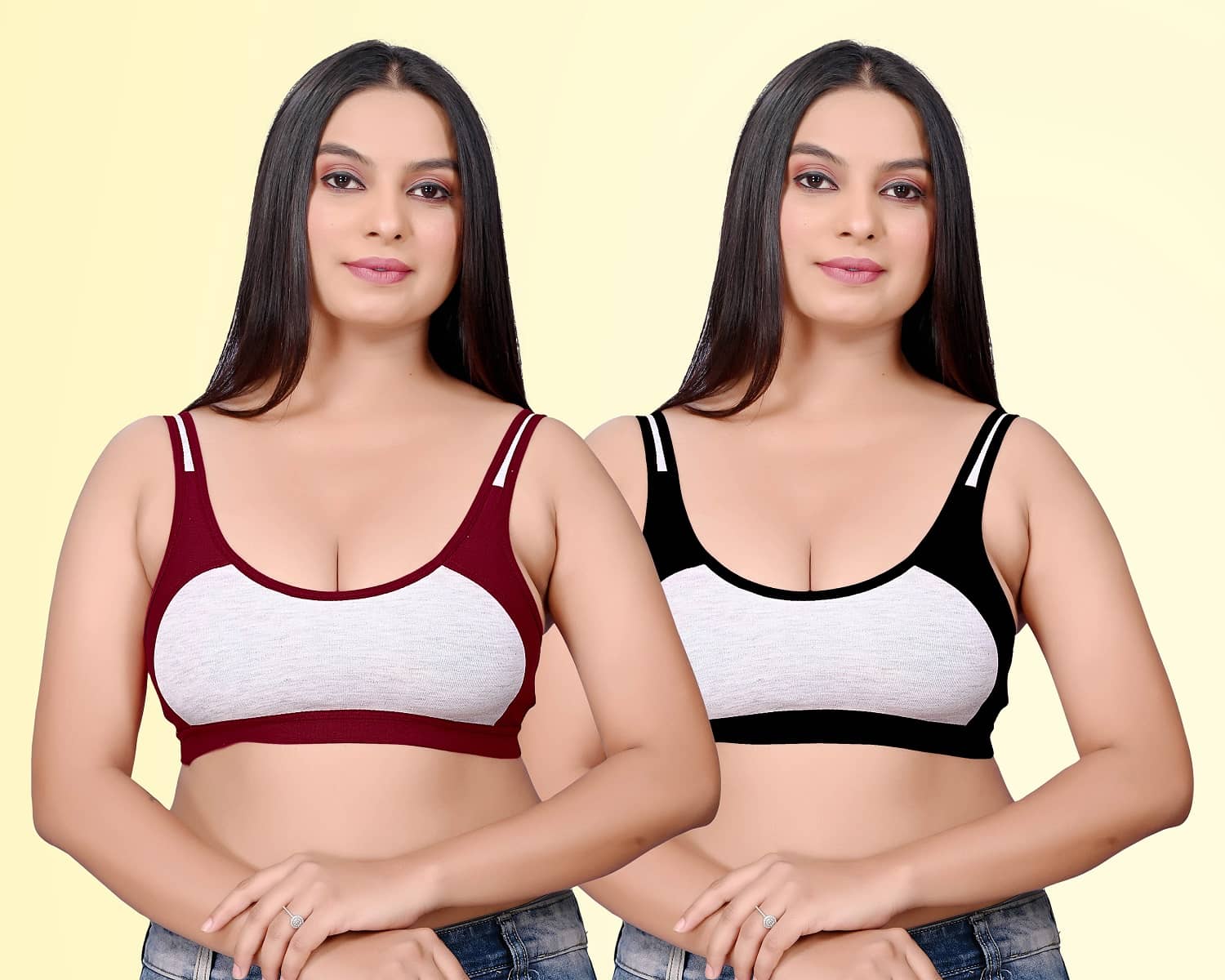 haya fashion Pack of 2 Cotton Non Padded Women's Everyday Bra ( Multicolor ) Rima Sports D706