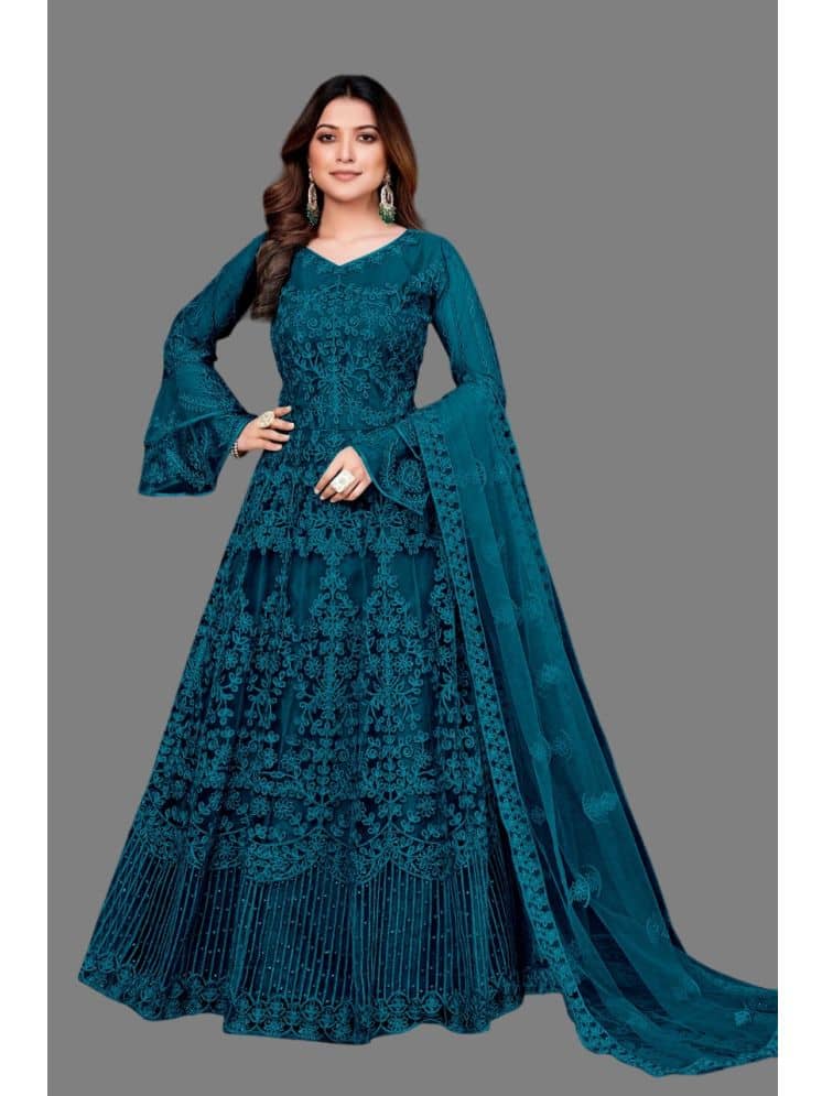 Apnisha Wine Flared Net Women's Semi Stitched Ethnic Gown ( Pack of 1 ) - Unstitched Fabrics | Buy online on ZillyBuy