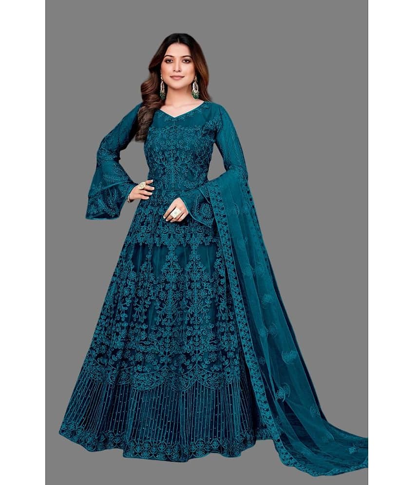 Apnisha Wine Flared Net Women's Semi Stitched Ethnic Gown ( Pack of 1 ) - Unstitched Fabrics | Buy online on ZillyBuy