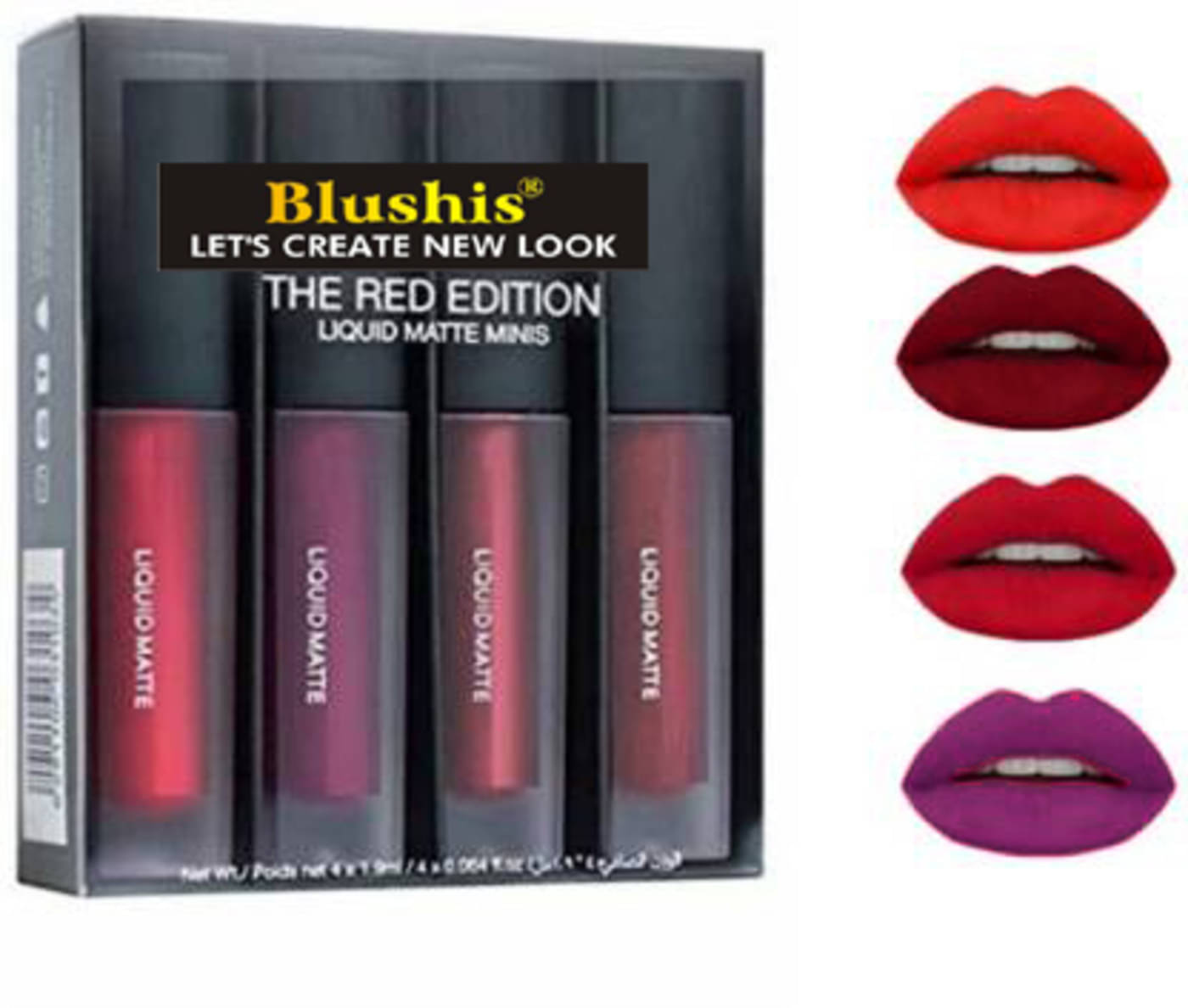 Blushis Super Stay Matte Ink Bold Lip Color Liquid Lipstick Combo Pack Of 4 Peice(Red, 64 Ml) Blushis Super Stay Matte Ink Bold Lip Color Liquid Lipstick Combo Pack Of 4 Peice(Red, 64 Ml)