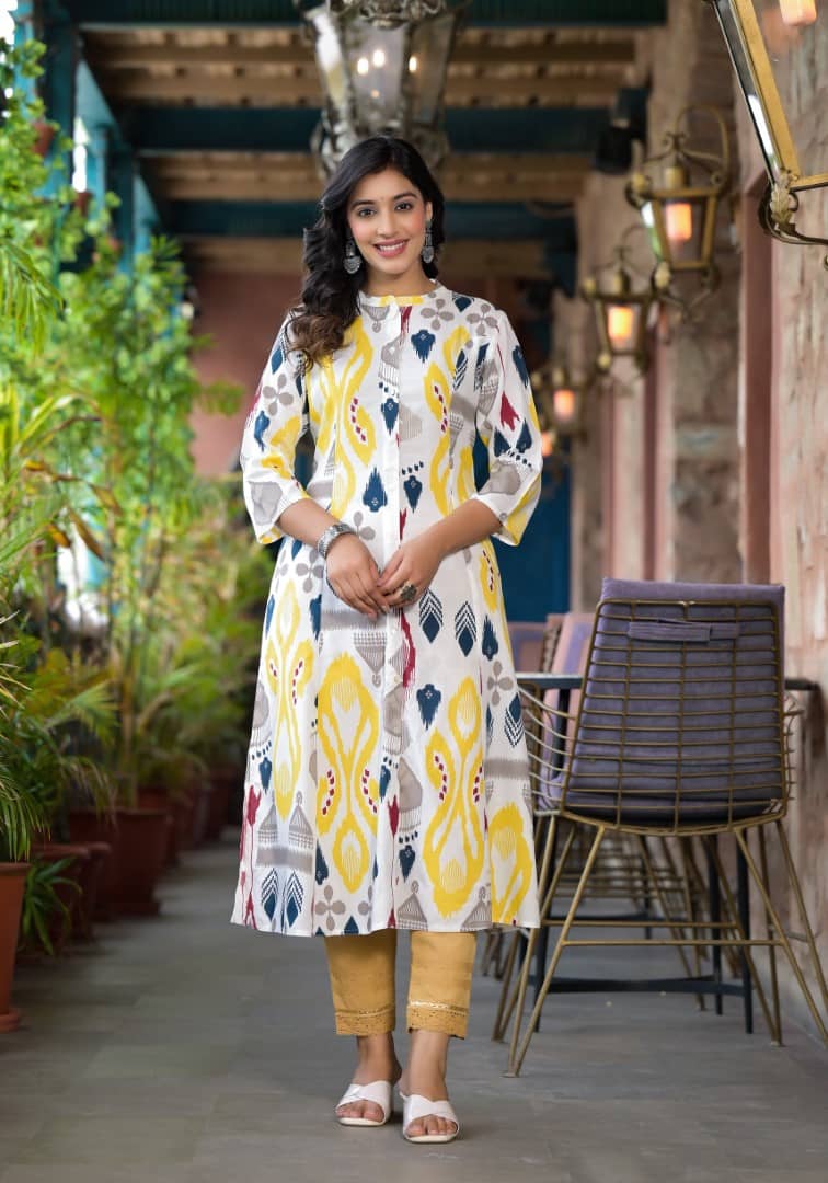 Juniper Rayon Printed Front Slit Women's Kurti - Yellow ( Pack of 1 ) - Kurtis, Tunics | Buy online on ZillyBuy