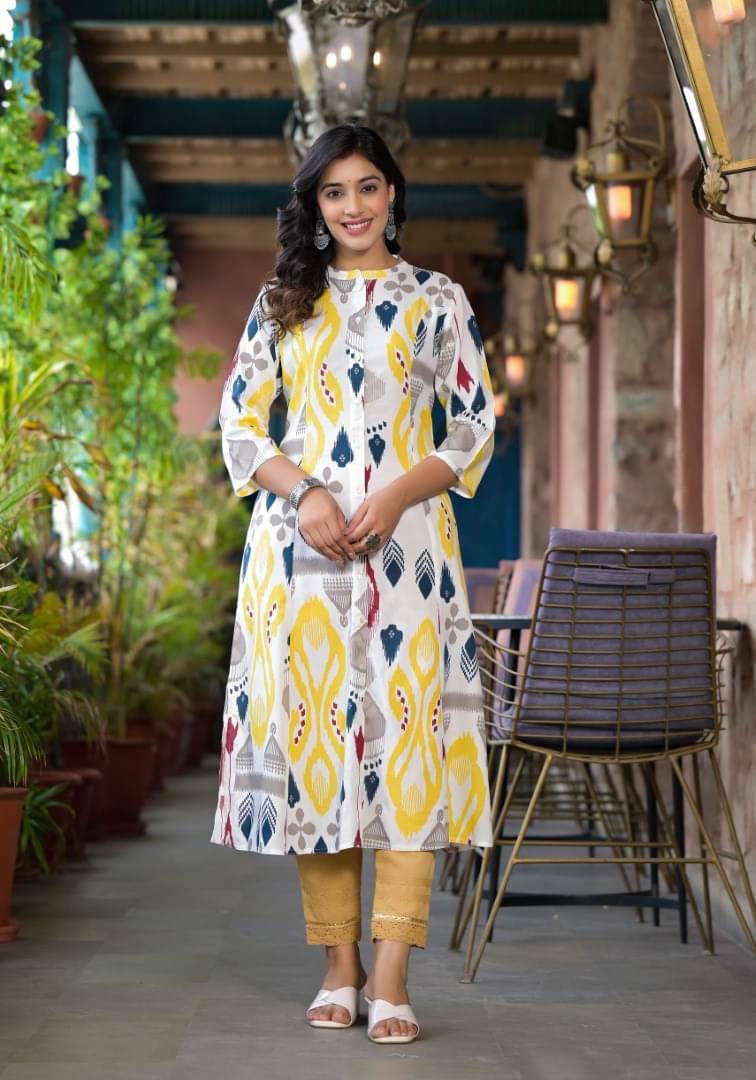     			Juniper Rayon Printed Front Slit Women's Kurti - Yellow ( Pack of 1 )