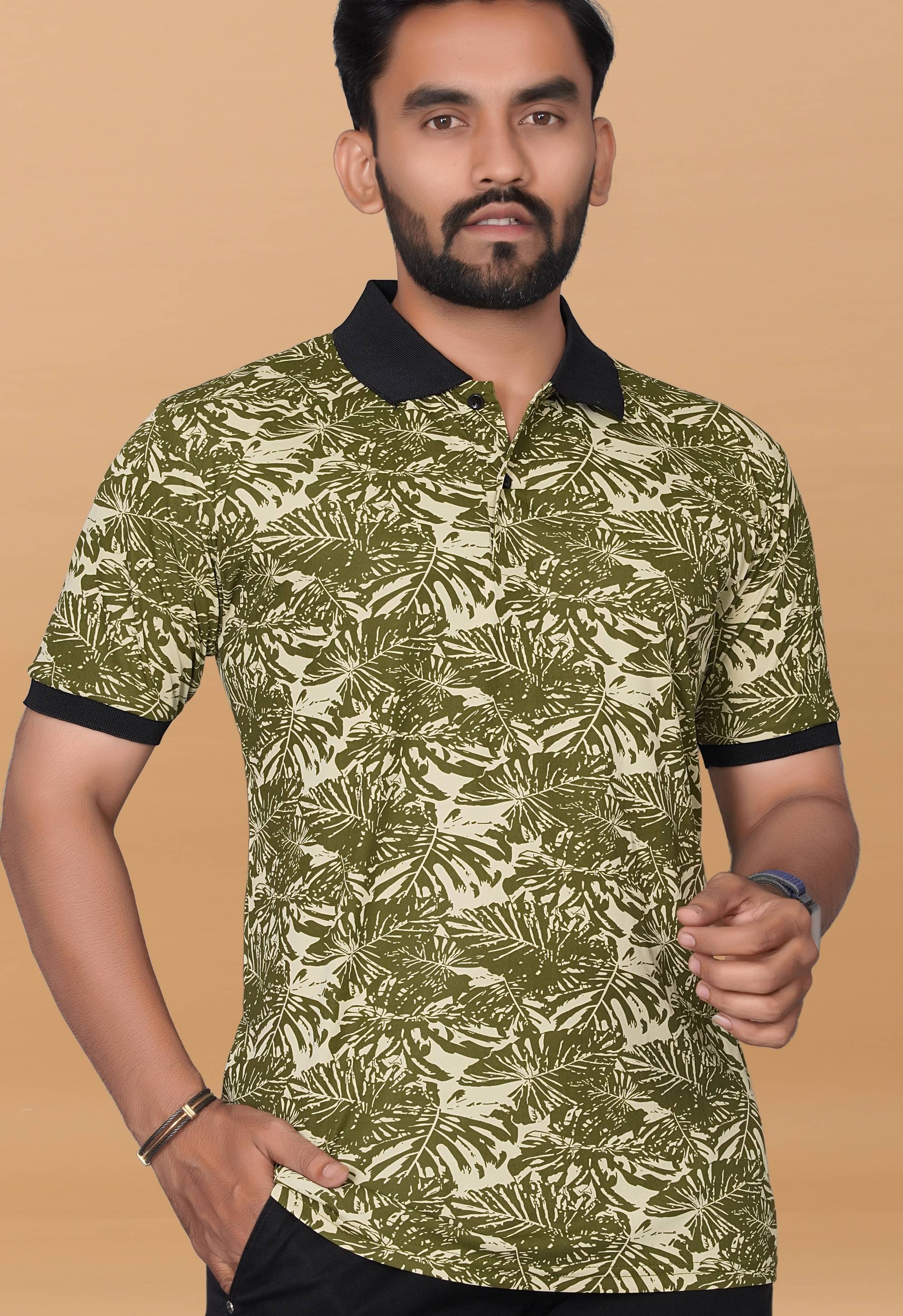 KAJARU Polyester Regular Fit Printed Half Sleeves Men's Polo T Shirt - Olive ( Pack of 1 )     			KAJARU Polyester Regular Fit Printed Half Sleeves Men's Polo T Shirt - Olive ( Pack of 1 )