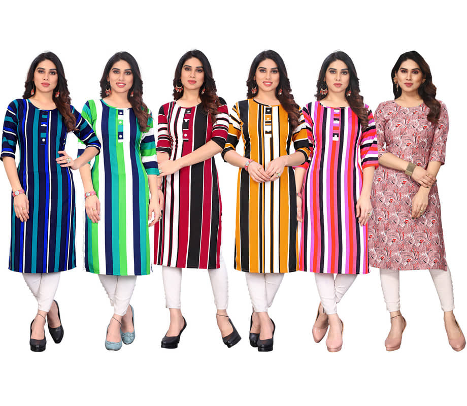 KETAKI FASHION Crepe Printed Straight Women's Kurti - Multicoloured ( Pack of 6 ) - Kurtis, Tunics | Buy online on ZillyBuy