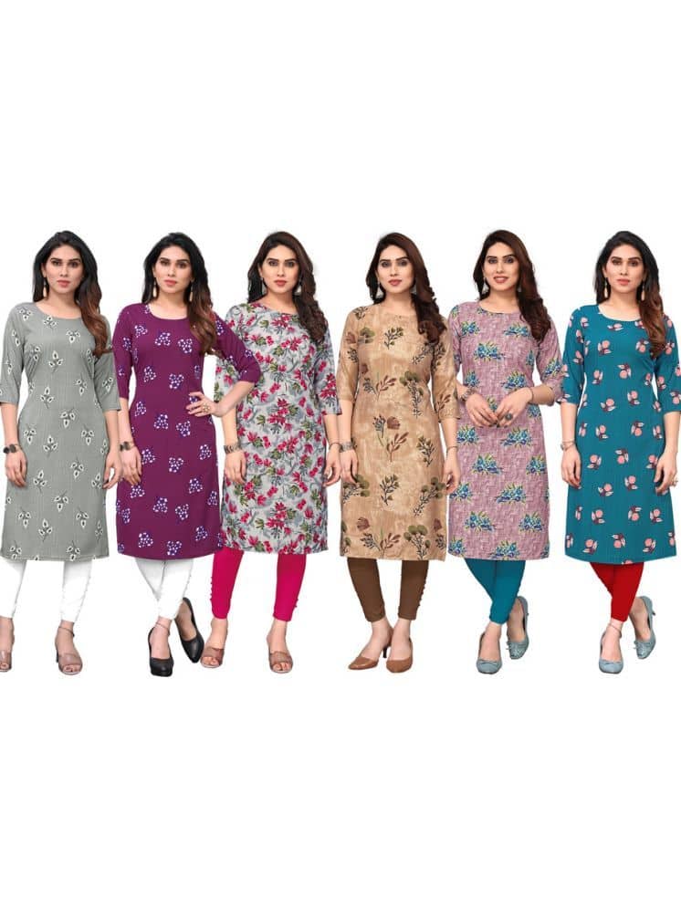 KETAKI FASHION Crepe Printed Straight Women's Kurti - Multicolor9 ( Pack of 6 ) - Kurtis, Tunics | Buy online on ZillyBuy
