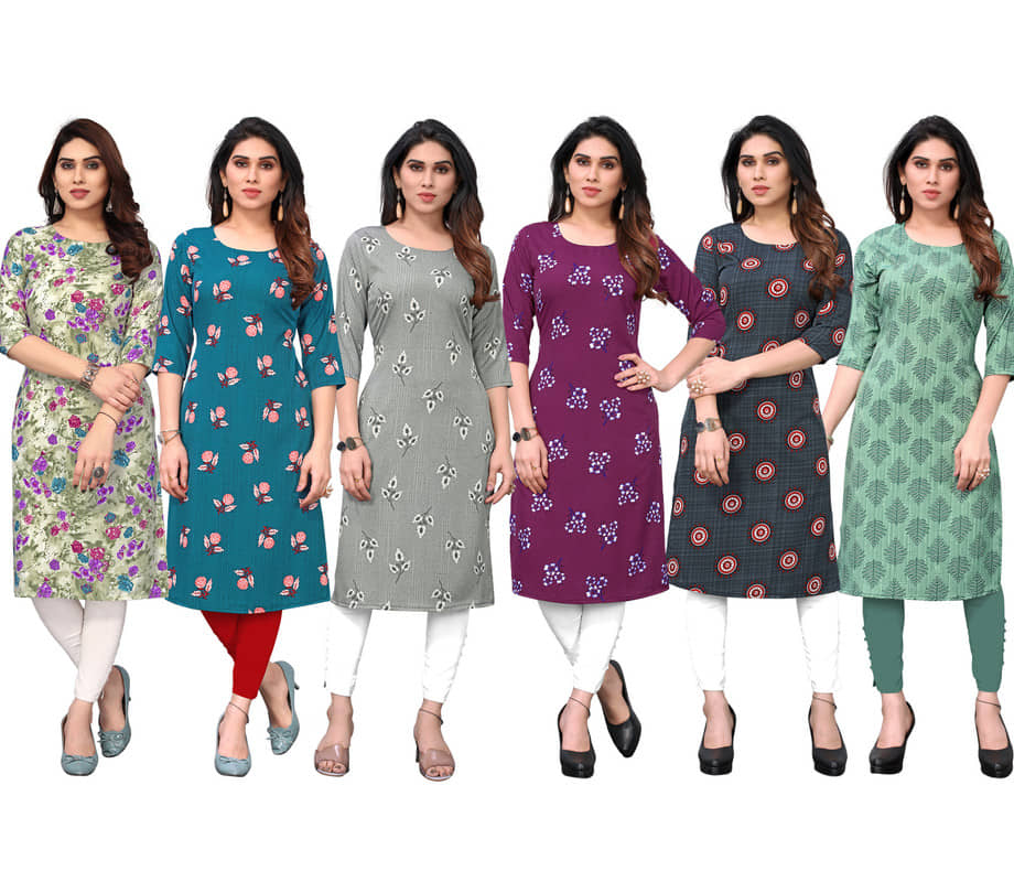 KETAKI FASHION Crepe Printed Straight Women's Kurti - Multicolor3 ( Pack of 6 ) - Kurtis, Tunics | Buy online on ZillyBuy