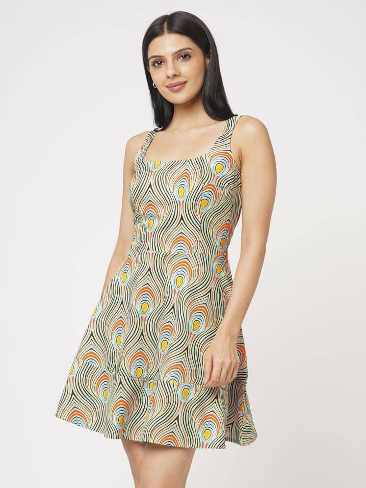 Leean Patterns Polyester Printed Above Knee Women's Fit & Flare Dress - Green ( Pack of 1 ) Leean Patterns Polyester Printed Above Knee Women's Fit & Flare Dress - Green ( Pack of 1 )