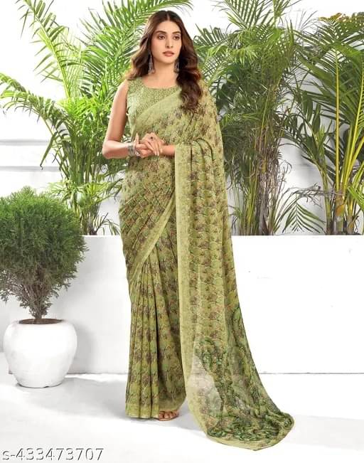     			Nandini Creation Georgette Printed Saree With Unstitched Blouse Piece ( Multicolor )