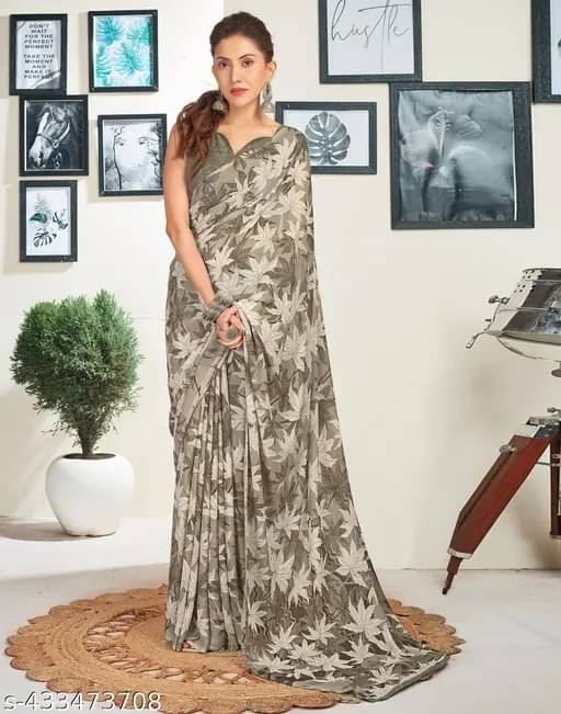 Nandini Creation Georgette Solid Saree With Unstitched Blouse Piece ( Multicolor ) Nandini Creation Georgette Solid Saree With Unstitched Blouse Piece ( Multicolor )