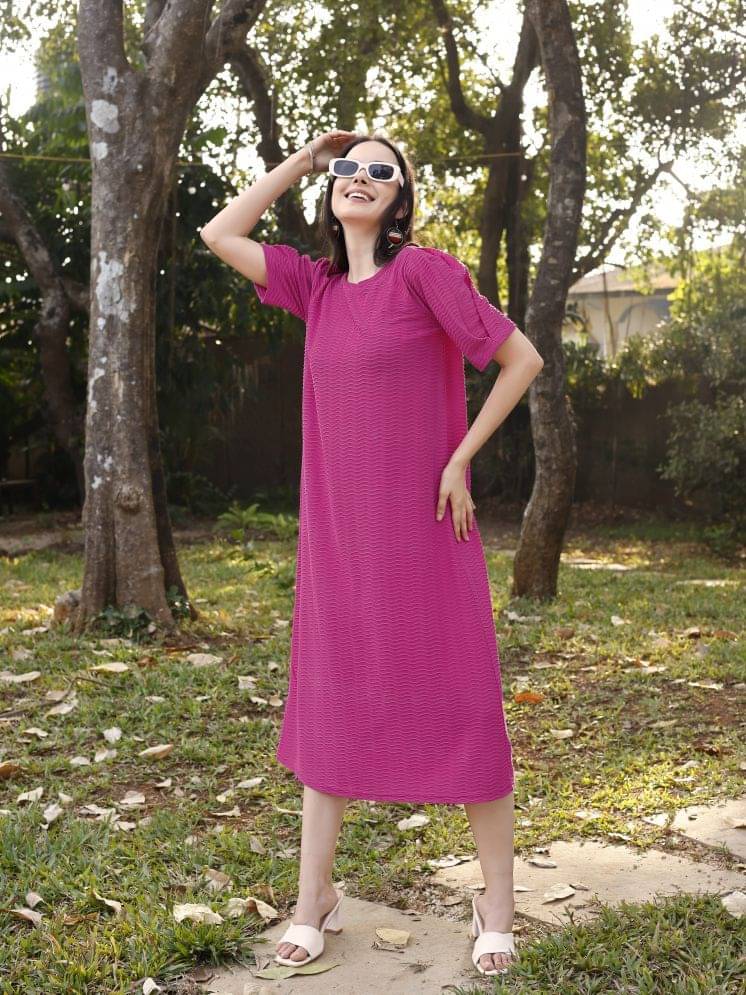 PURVAJA Women Lycra Self Design A-line Dress ( Pink ) PURVAJA Women Lycra Self Design A-line Dress ( Pink )